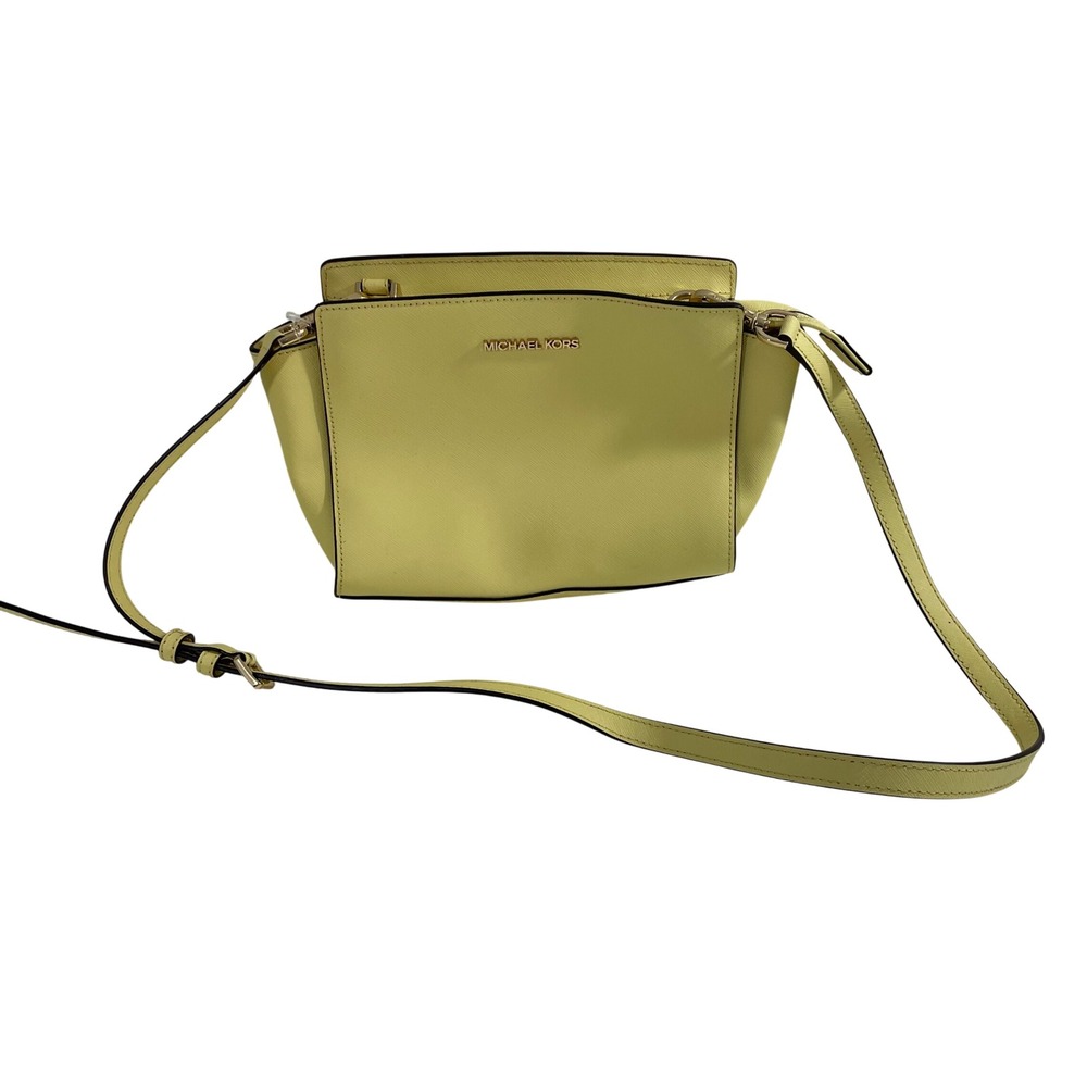 Michael Kors Yellow Saffiano Faux Leather Crossbody Bag Gold Hardware